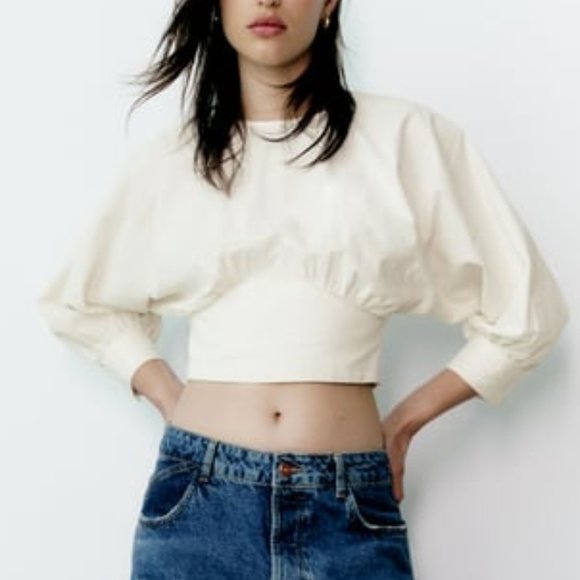 Zara Tops - NEW ZARA WHITE COTTON CROP TOP BLOUSE